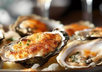 Ostras Gratinadas com Espuma de Champagne. Deliciosas